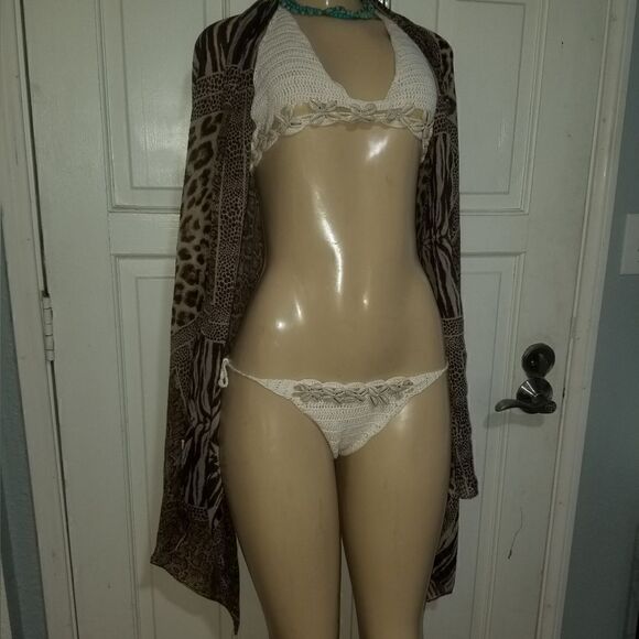 Handmade Crochet white  Bikini 2 pc set  small - Picture 1 of 16